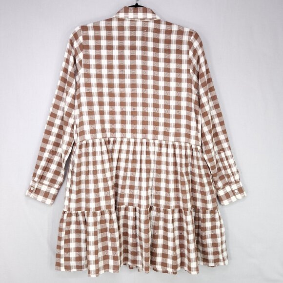 The Shirt by Rochelle Behrens Babydoll Shirt Dress Small Snap Button Up Plaid - Picture 2 of 14